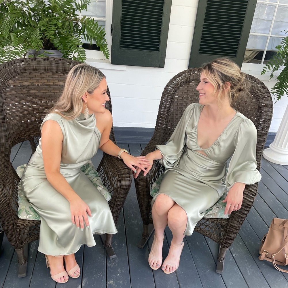 Billy J Satin Sage Green Midi High Neck Halter Dress